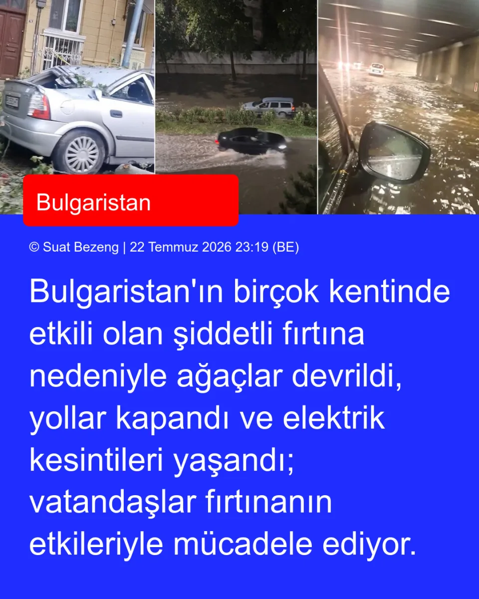 Bulgaristan'ın birçok kentinde etkili olan şiddetli fırtına nedeniyle ağaçlar devrildi, yollar kapandı ve elektrik kesintileri yaşandı; vatandaşlar fırtınanın etkileriyle mücadele ediyor.