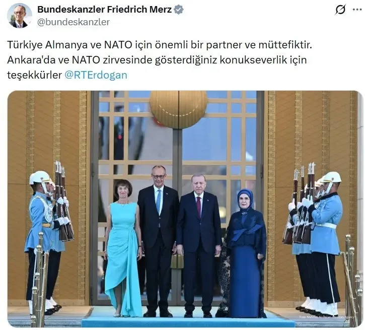 Almanya Şansölyesi Merz'den Türkiye'ye NATO Zirvesi sonrası Türkçe teşekkür mesajı